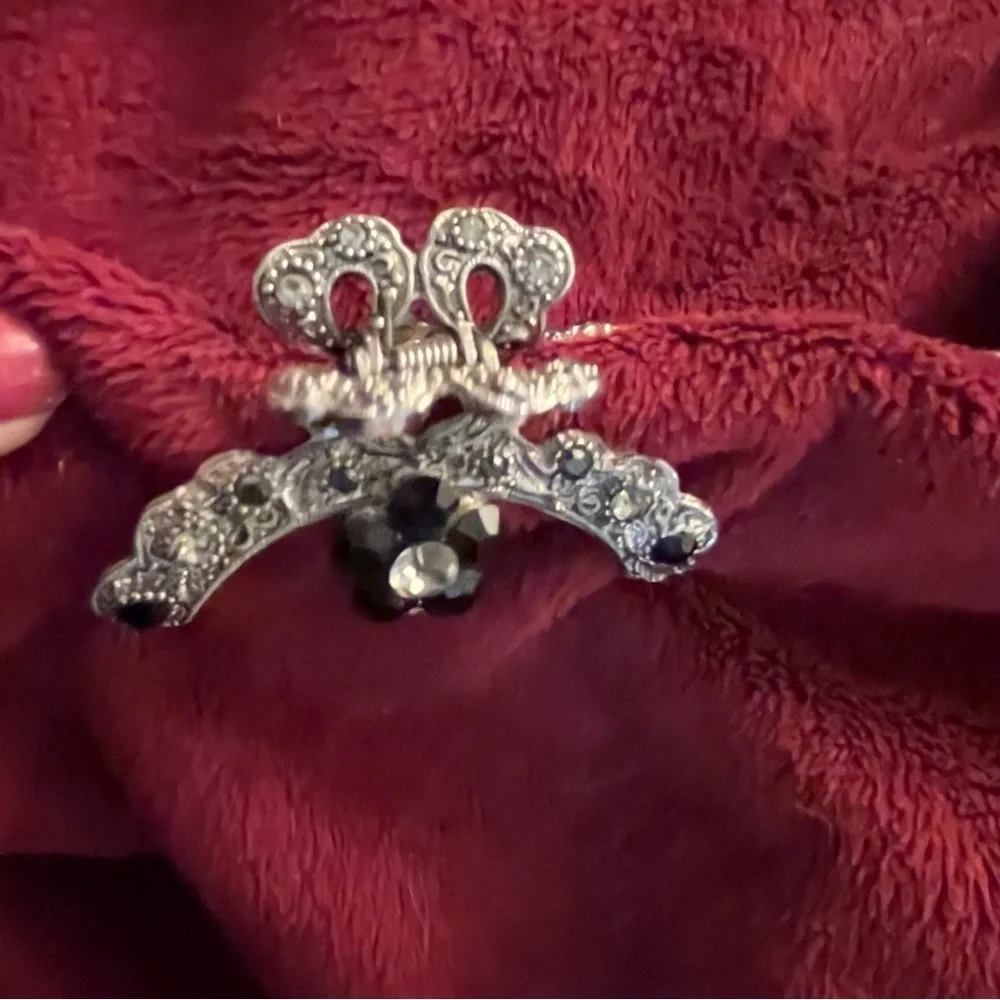 SILVER hair clip  with black stones and rhinestones